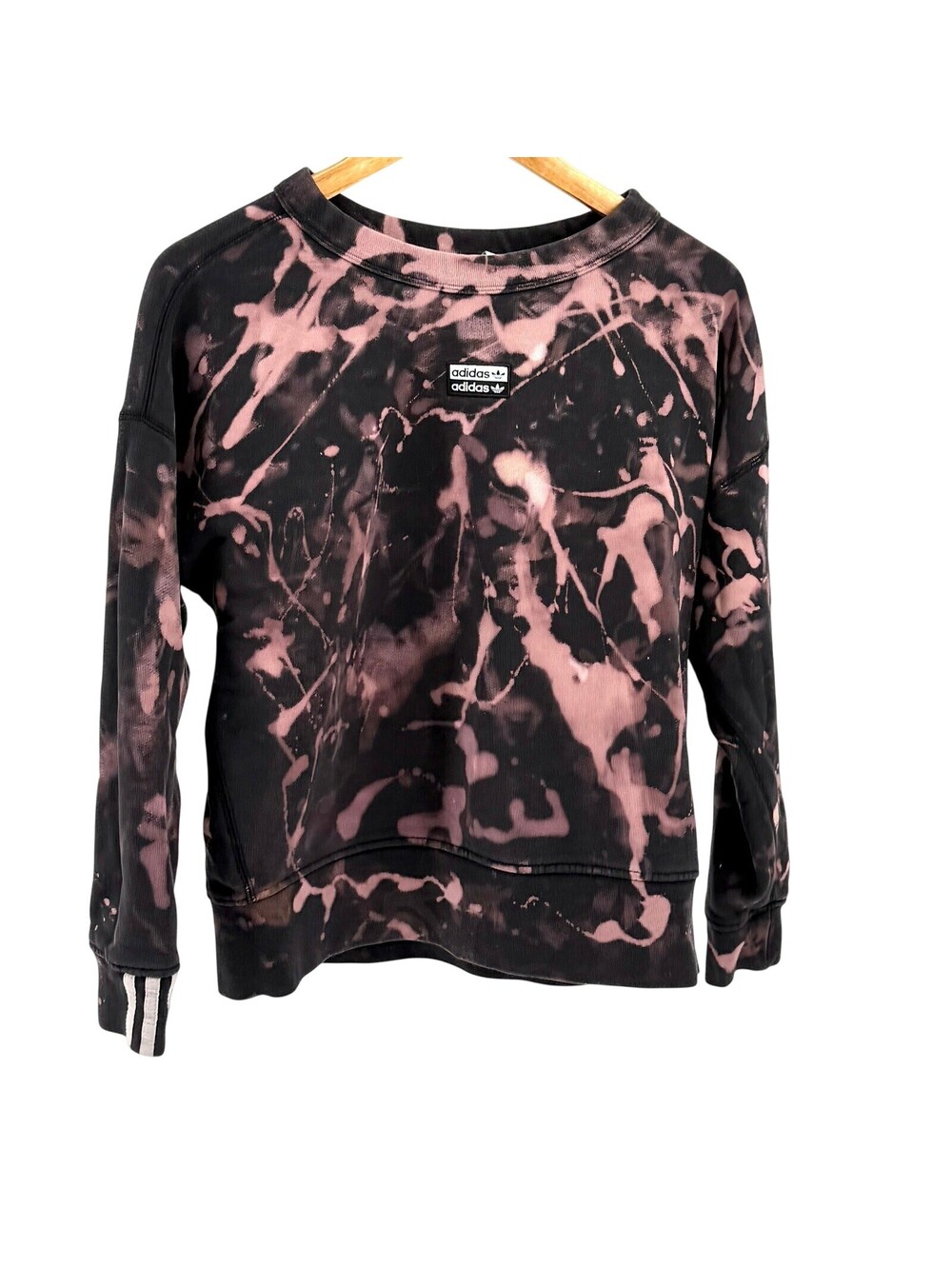 Adidas Black Pink Bleach Splatter Crop Sweatshirt